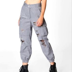 LF Carmar grey Distressed cargo jogger pants